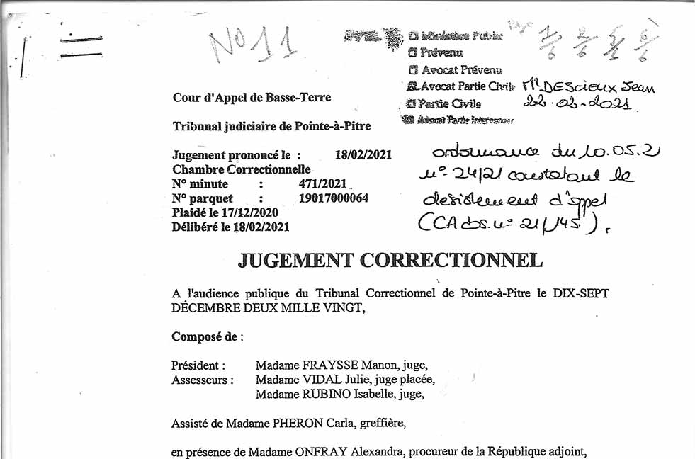 Jugement du 18 février 2021 : 6 attaquants contre Guyon