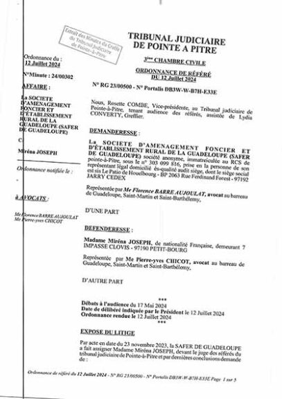 telechargement du jugement Mirena Joseph contre Safer du 12 juillet 2024