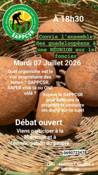 Affiche de la réunion du Syndicat des Petits planteurs de Cadet-ste-Rose du 7 juillet 2026