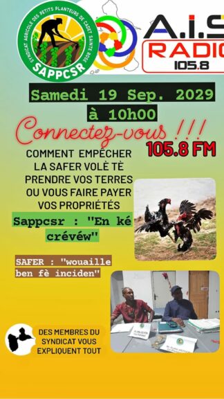 Le syndicat ds Petits Planteurs de Cadet-sainte-Rose en direct AIS Raio le 19 septembre 2026 à 10 heures