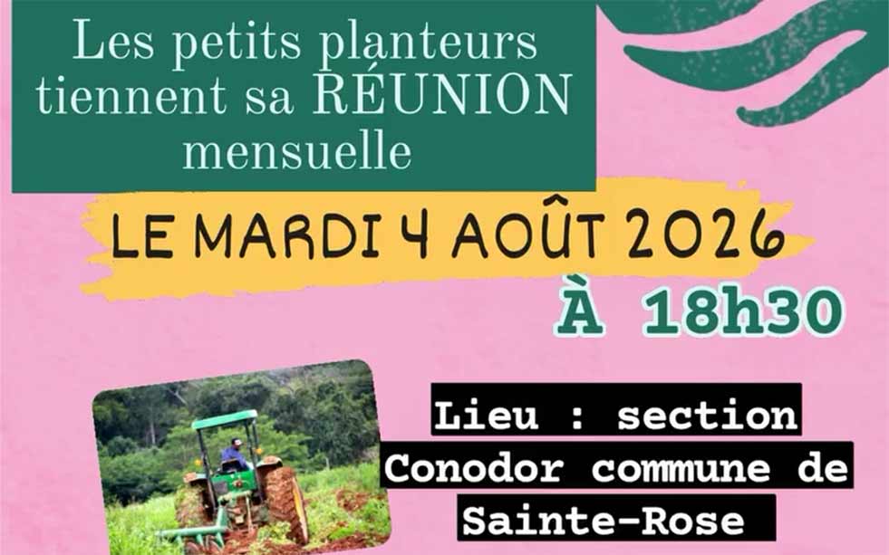 Affiche de la réunion de Syndicat des Petits Planteurs de Cadet-ste-Rose du 04/08/2026 à 18h30 à Ste Rose section Conodor